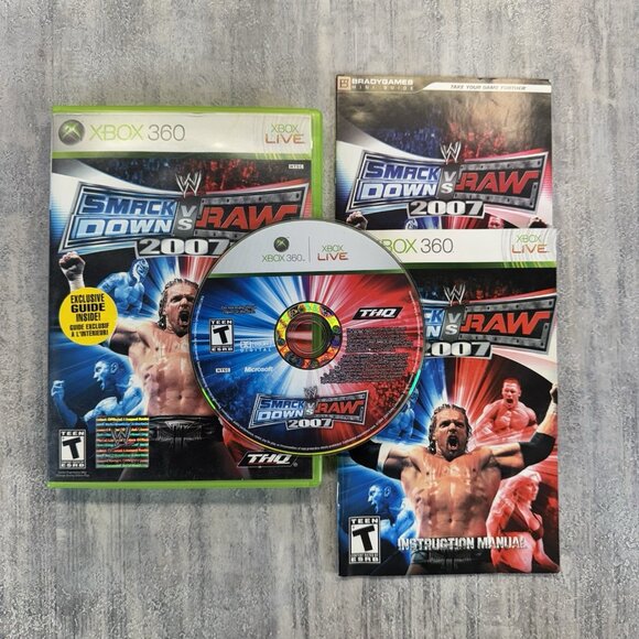 WWE Smackdown Vs Raw 2007 (Microsoft Xbox 360, 2006) CIB w/ Manual & Guide - Picture 1 of 6